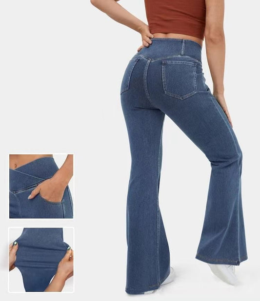 aldorian™-Stretchy Denim High Waisted Crossover Flare Pants (Buy 2 Free Shipping)