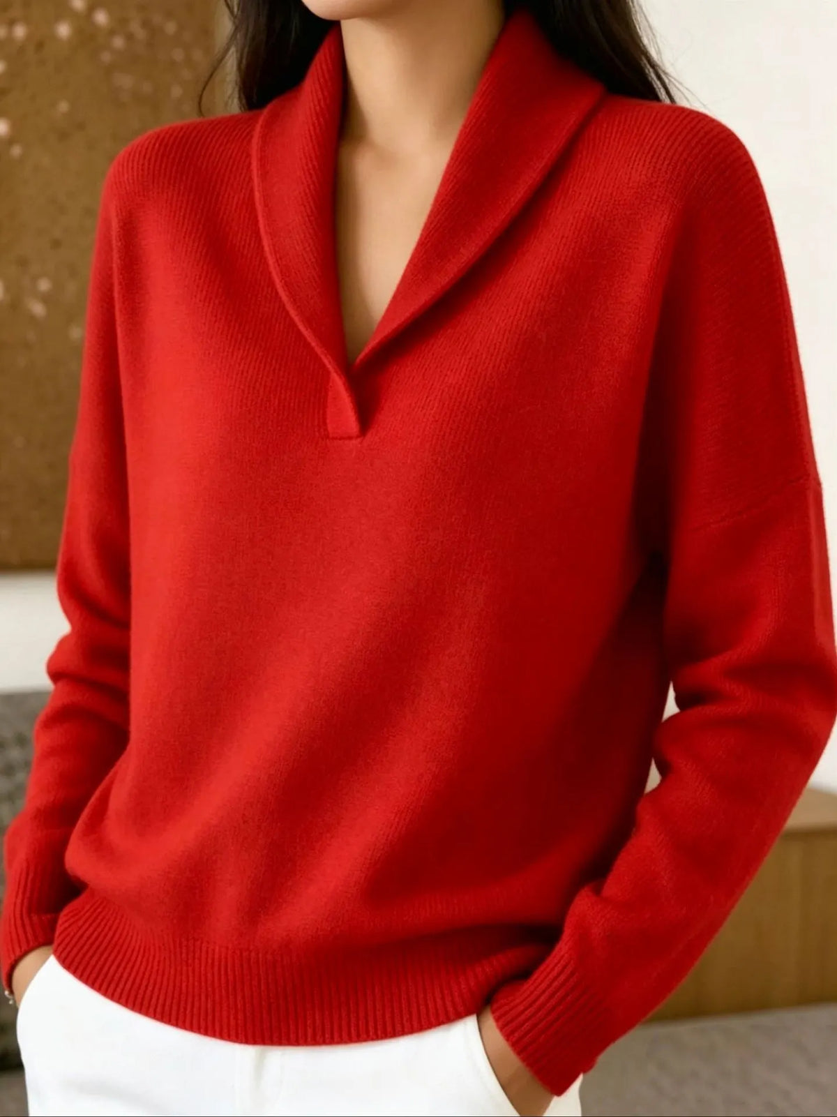 Women's Long-Sleeve V-Neck Knit Pullover