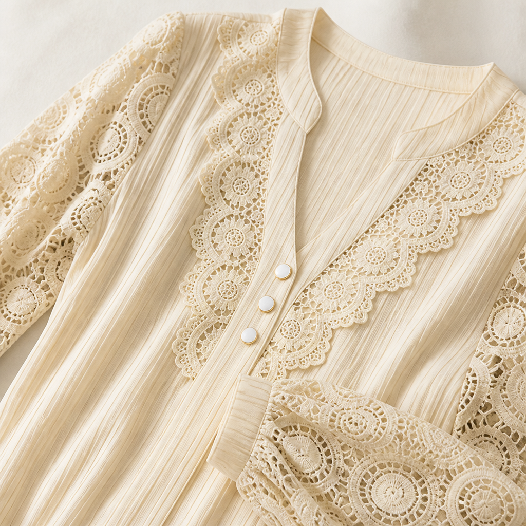 New solid color V-neck lace women's shirt