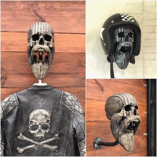 aldorian™ -Motorcycle Helmet Skull With Beard-Helmet Rack