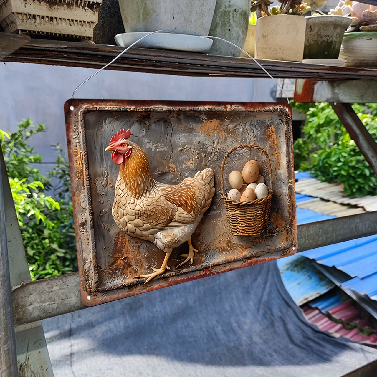 50%off- Vintage Chicken & Fresh Eggs Metal Sign