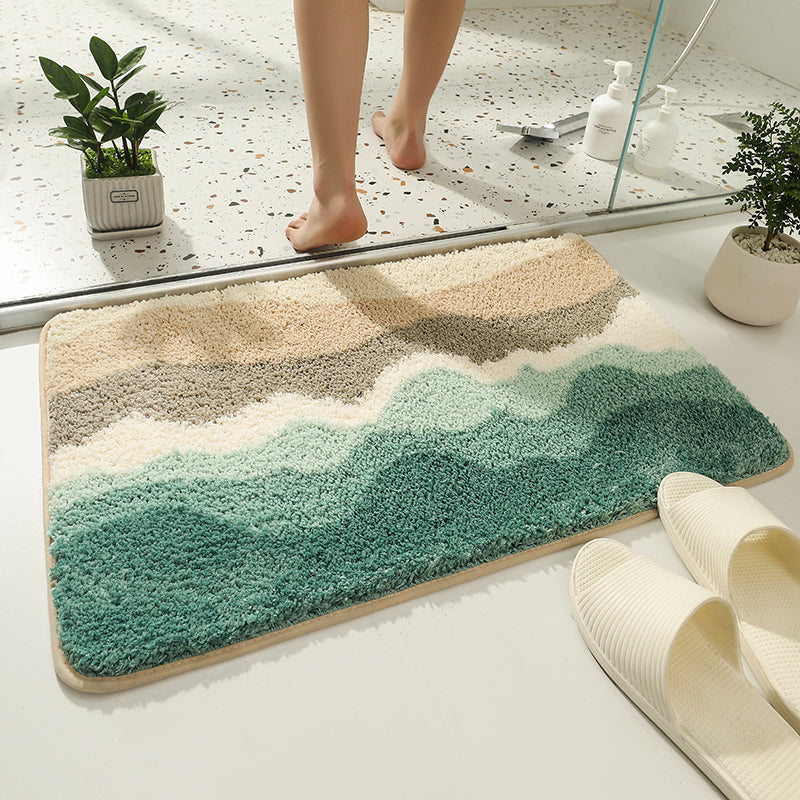 Abstract Blue Wave Ocean Bath Mat Green Mountain Rug