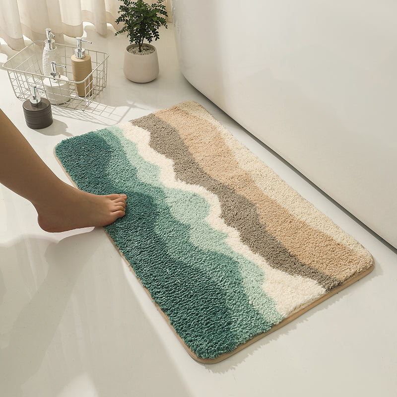 Abstract Blue Wave Ocean Bath Mat Green Mountain Rug