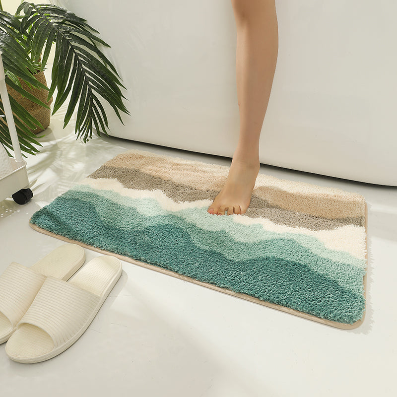 Abstract Blue Wave Ocean Bath Mat Green Mountain Rug