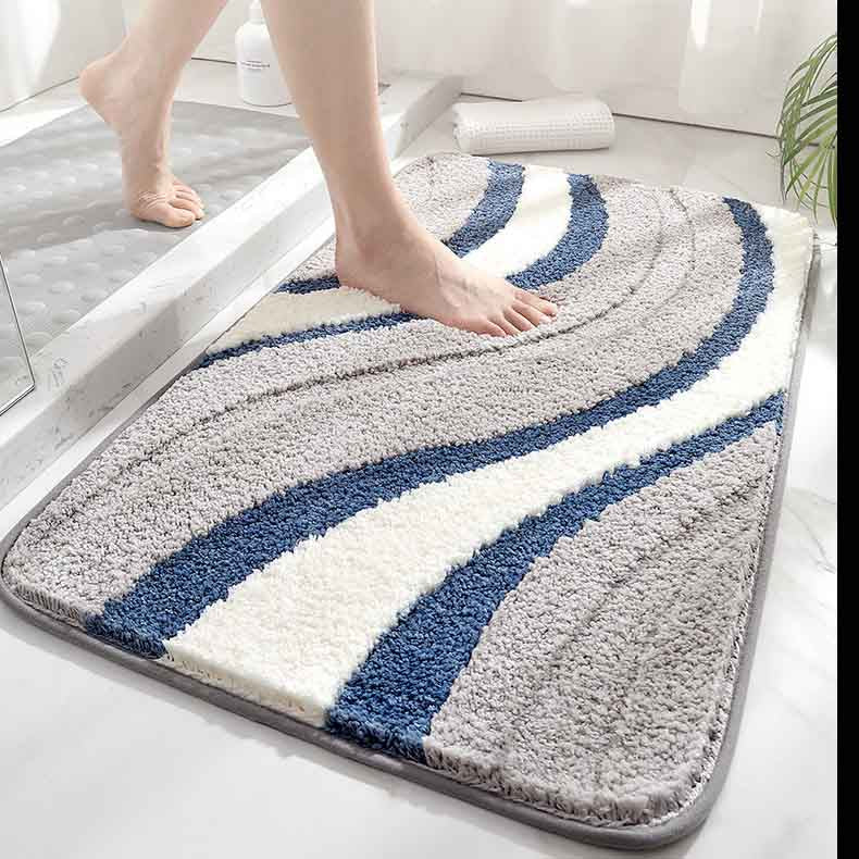 Abstract Grey White Blue Wave Bath Mat