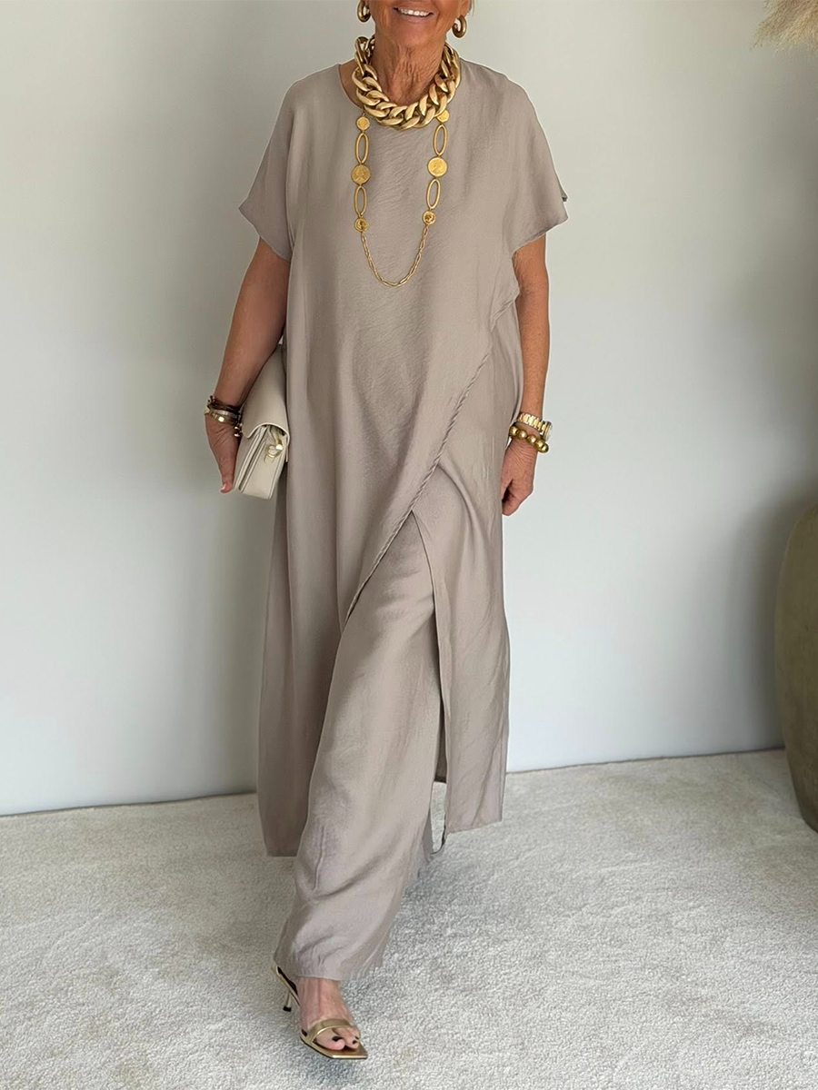 🍀🍀New Arrival - Women's Casual Retro Loose Asymmetrical Two-Piece Set
