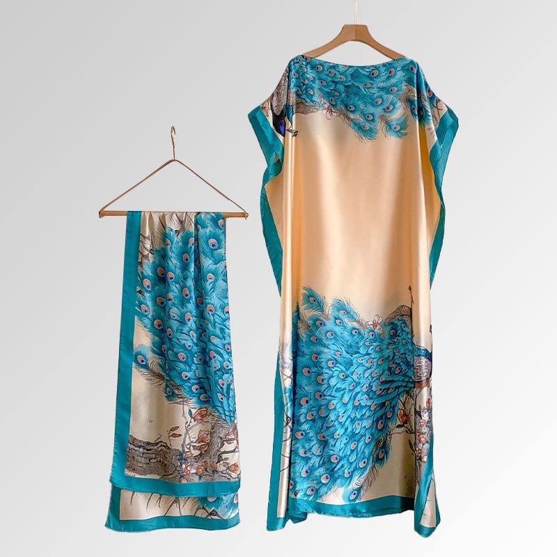 💥Women's Floral & Butterfly & Peacock Print Cape Shawl & Scarf Set