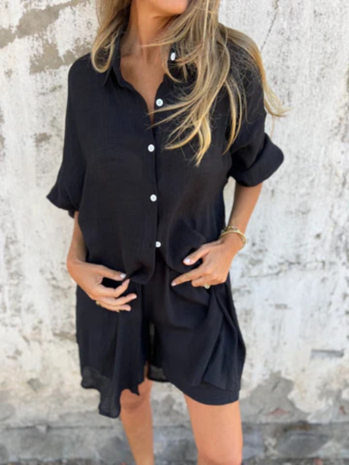 aldorian™-🎉2025 New Products Hot Sale✨Women's Casual Long Sleeve Shirt & Shorts Two-Piece Set