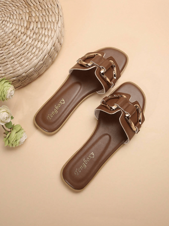 aldorian™-New Arrival: Women's Slip-On Flat Sandals with Metal Buckle – Perfect for Spring & Summer!