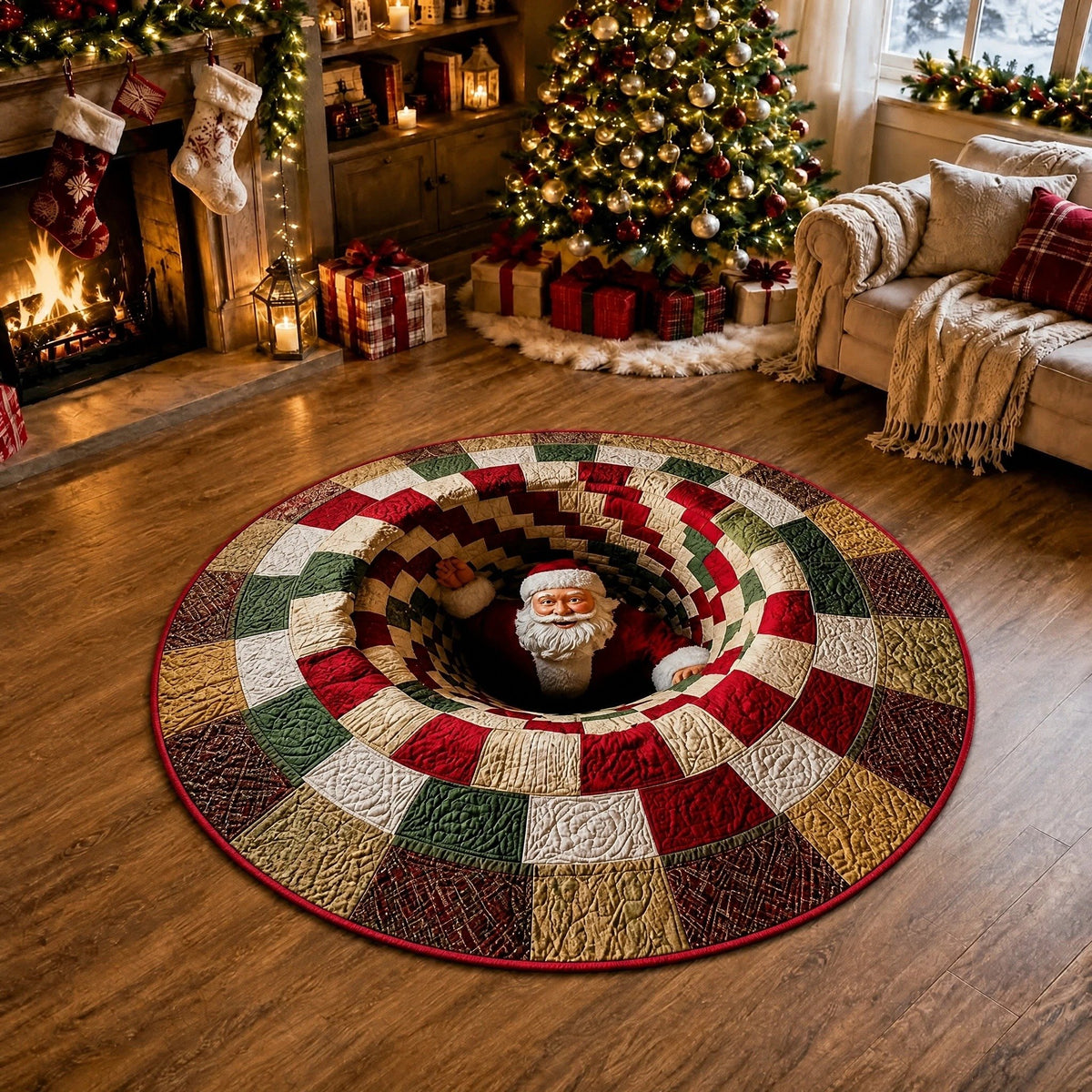 🎄3D Christmas Gnome Optical Illusion Round Rug | Fun Festive Home Decor Must‐Have⭐🏠🎁