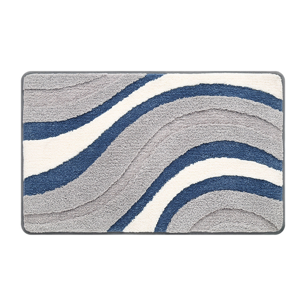 Abstract Grey White Blue Wave Bath Mat