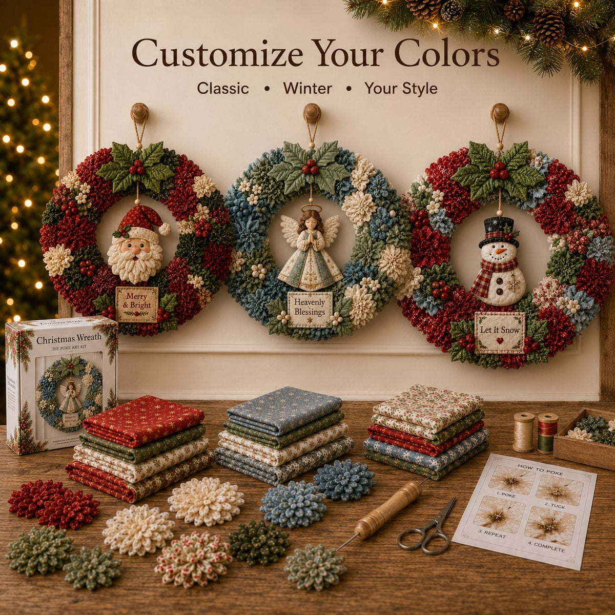 ⏰ LAST DAY 50% OFF ✨ Make A Christmas Wreath You'll Be Proud To Display 🎄❤️ 3D Fabric Poke DIY Kit With Tutorial & Guide Included