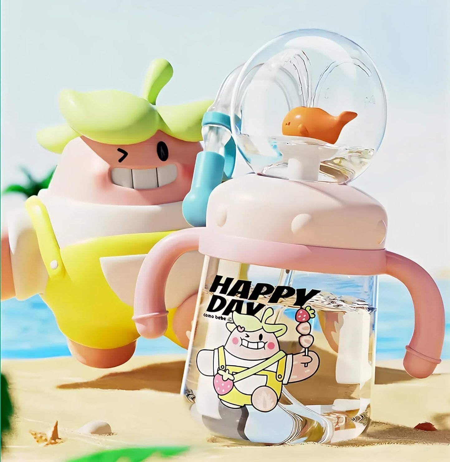 aldorian™-Drinking Cup With Whale Squirt, Weighted Sippy Cups With Adjustable Straps