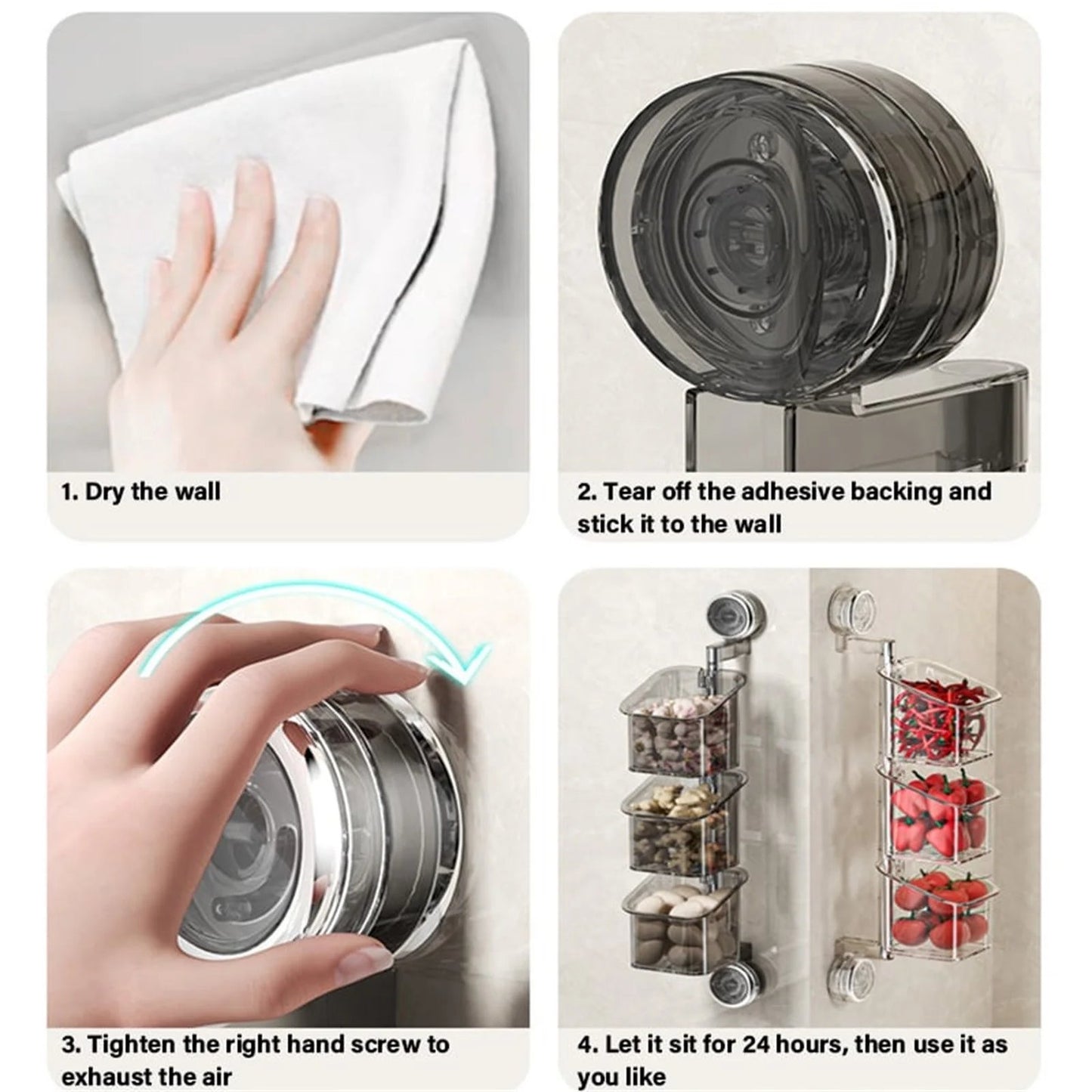 3 Tier Kitchen Suction Cup Rotating Organizer Shelf - Onion, Ginger And Garlic Storage Basket Spice Suction Rack