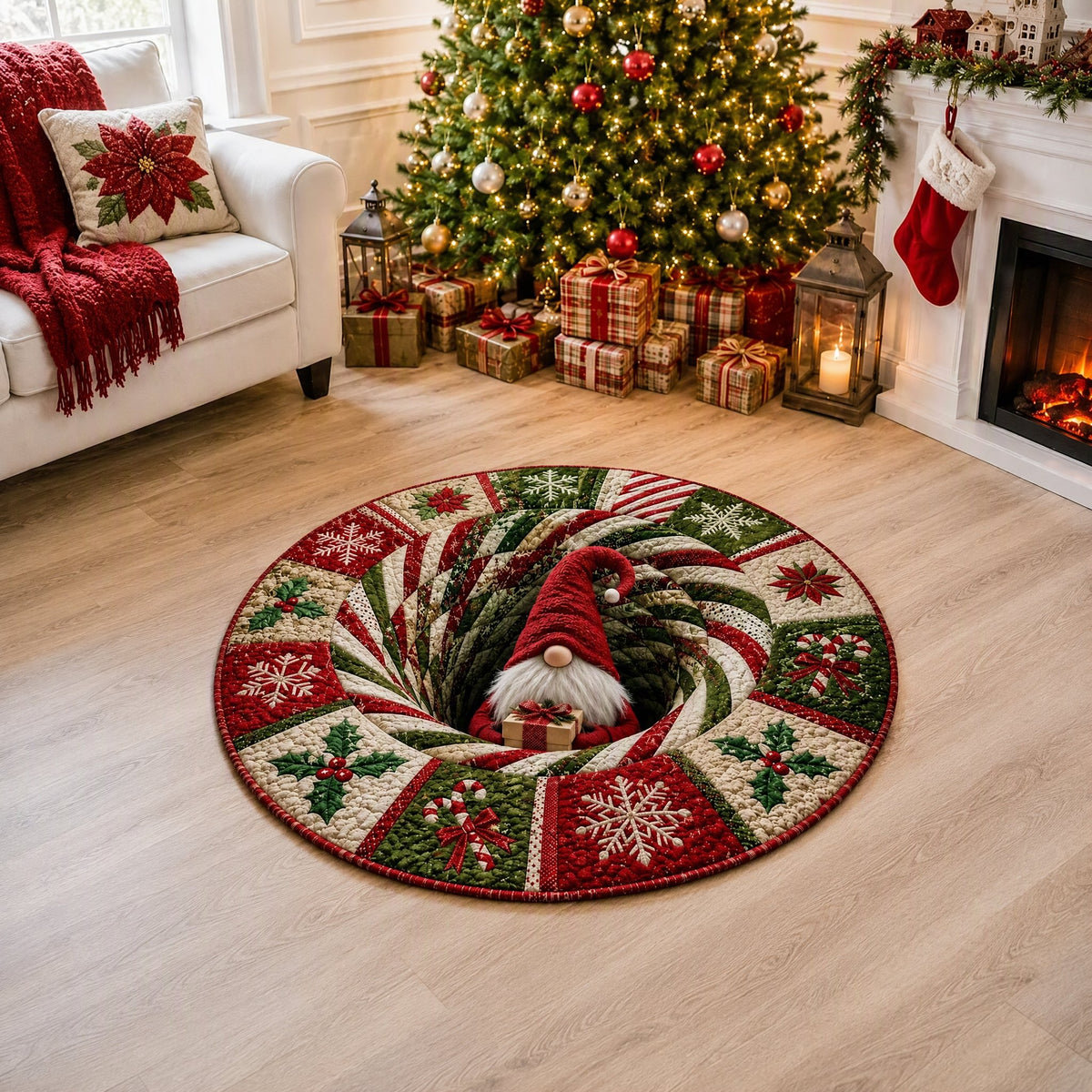 🎄3D Christmas Gnome Optical Illusion Round Rug | Fun Festive Home Decor Must‐Have⭐🏠🎁