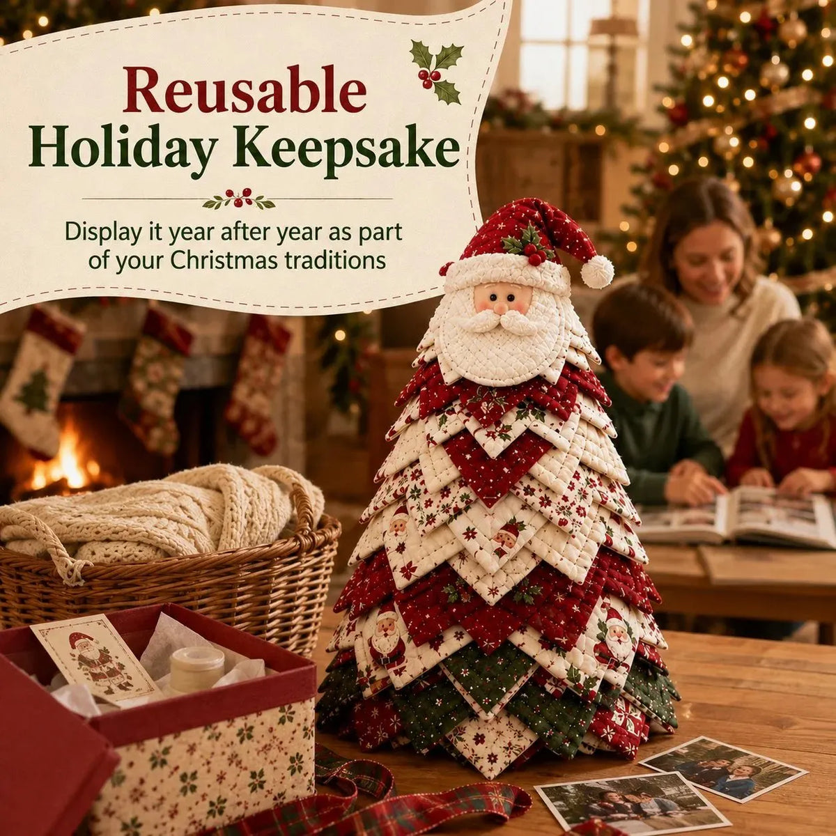 🔥HOT SALE🔥LAST DAY 50% OFF - 🎄DIY Quilted Santa Christmas Tree Kit – Handmade Fabric Holiday Tabletop Tree Decor