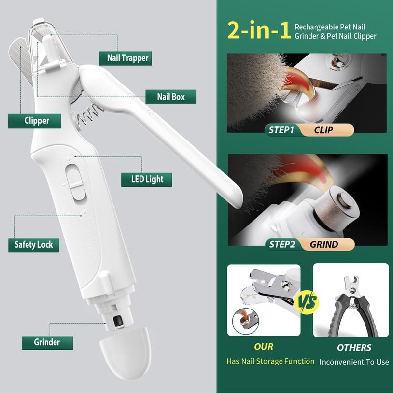 🔥🌟2-in-1 pet nail polisher, dog nail clipper trimmer, ultra quiet electric nail set