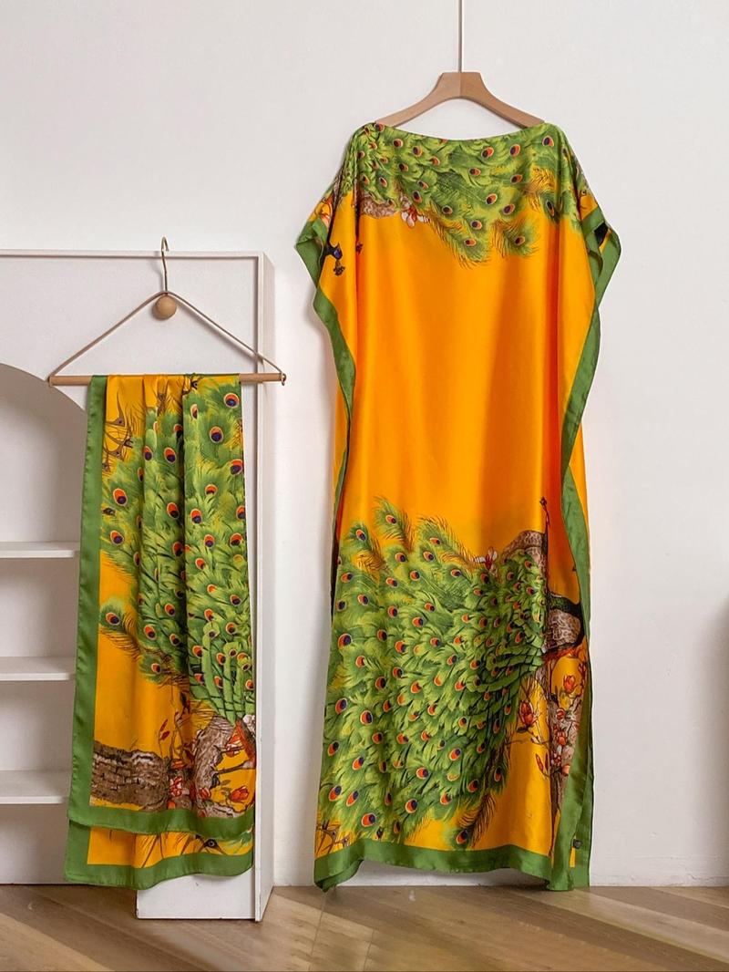 💥Women's Floral & Butterfly & Peacock Print Cape Shawl & Scarf Set