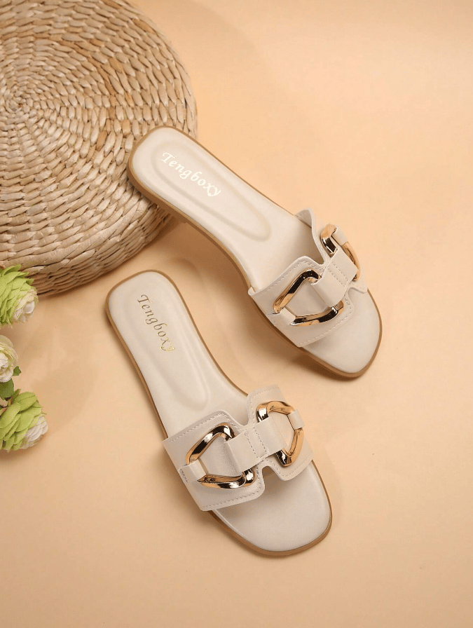 aldorian™-New Arrival: Women's Slip-On Flat Sandals with Metal Buckle – Perfect for Spring & Summer!