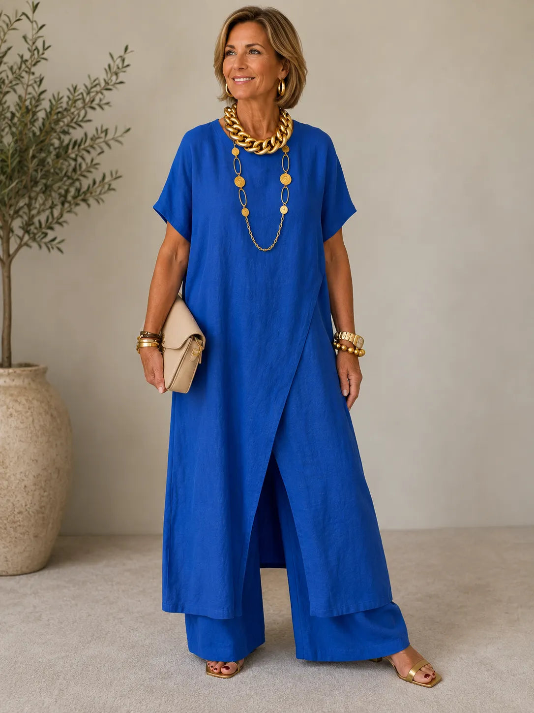 🍀🍀New Arrival - Women's Casual Retro Loose Asymmetrical Two-Piece Set