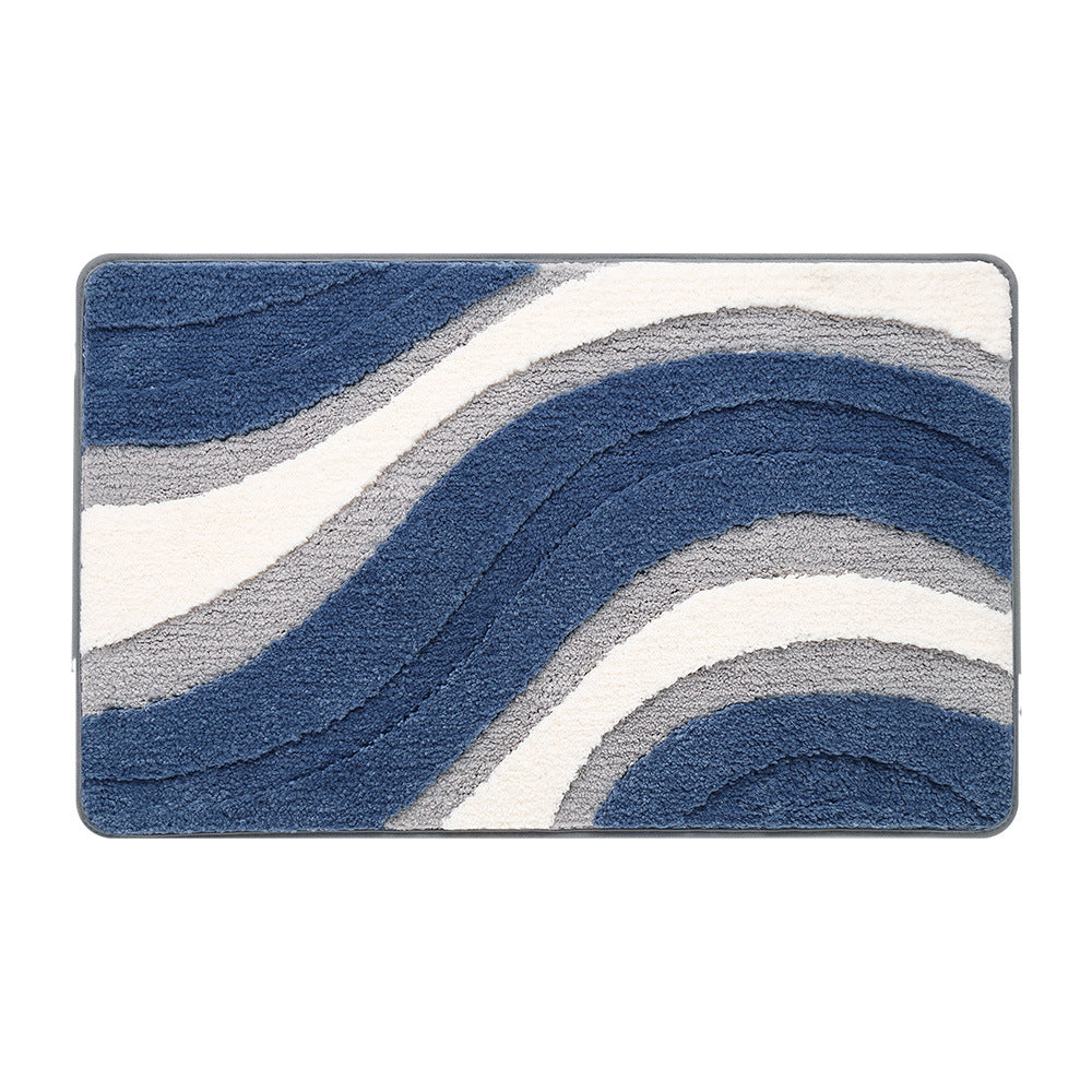 Abstract Grey White Blue Wave Bath Mat