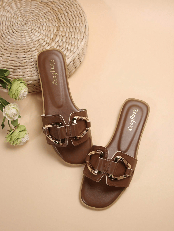 aldorian™-New Arrival: Women's Slip-On Flat Sandals with Metal Buckle – Perfect for Spring & Summer!
