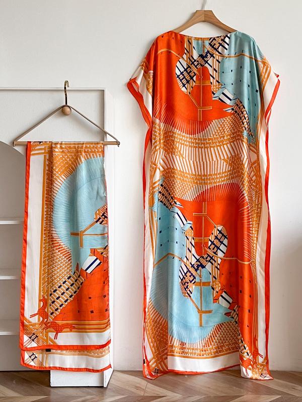 💥Women's Floral & Butterfly & Peacock Print Cape Shawl & Scarf Set