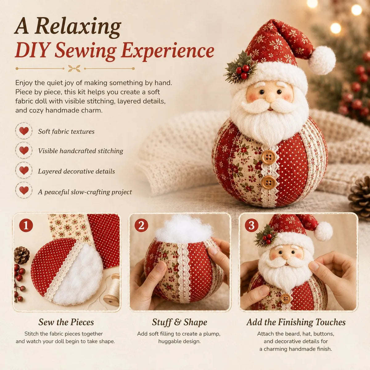 🔥 HOT SALE 🔥🎄 Save 54% | Christmas Patchwork Doll Sewing Kit – A Cosy Craft for Quiet Moments