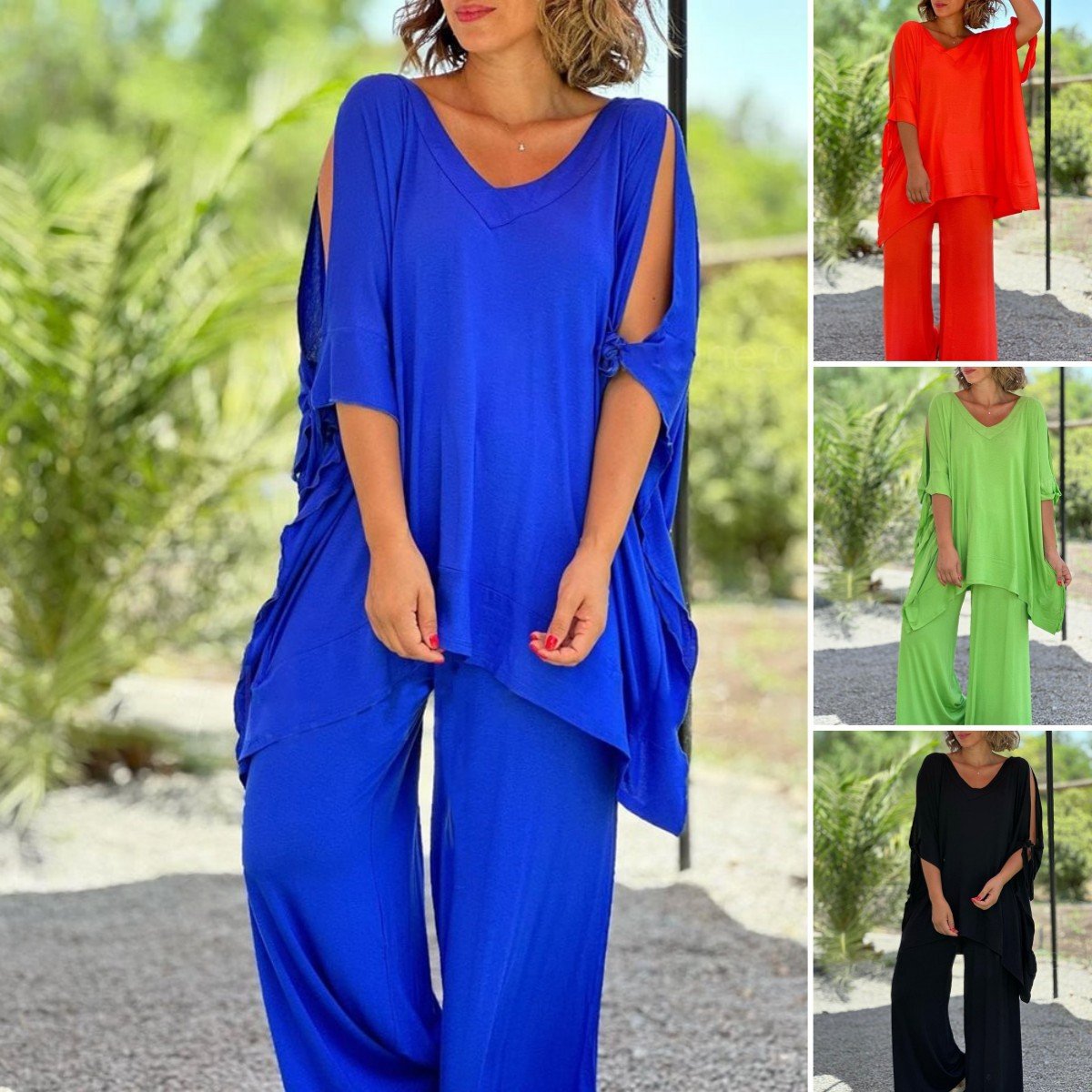 aldorian™-🎀💕Loose, casual, two-piece suit with a v-neck and wide legs