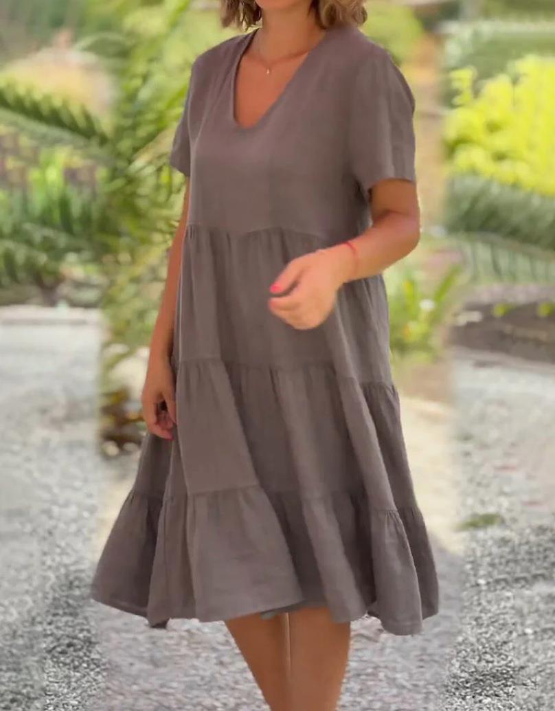 Women's Cotton Linen V-neck Split Joint Princess Dresses main image 1