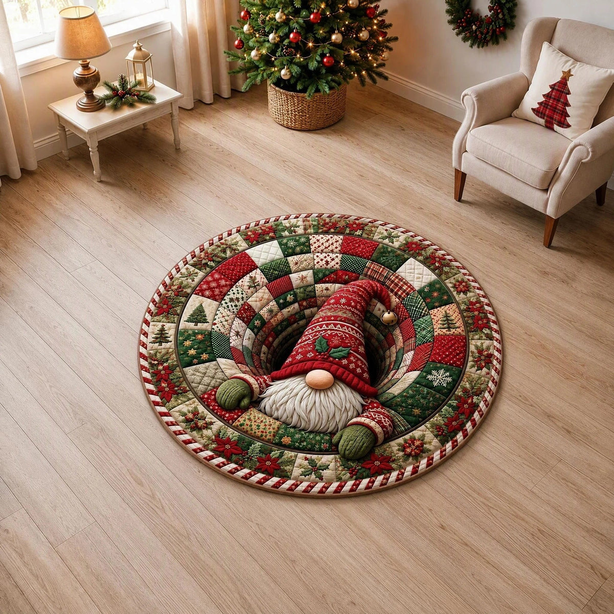 🎄3D Christmas Gnome Optical Illusion Round Rug | Fun Festive Home Decor Must‐Have⭐🏠🎁