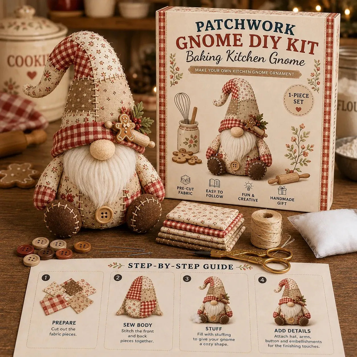🧵🥇Patchwork-Style Gnome DIY Kit – Create Your Own Adorable Animals