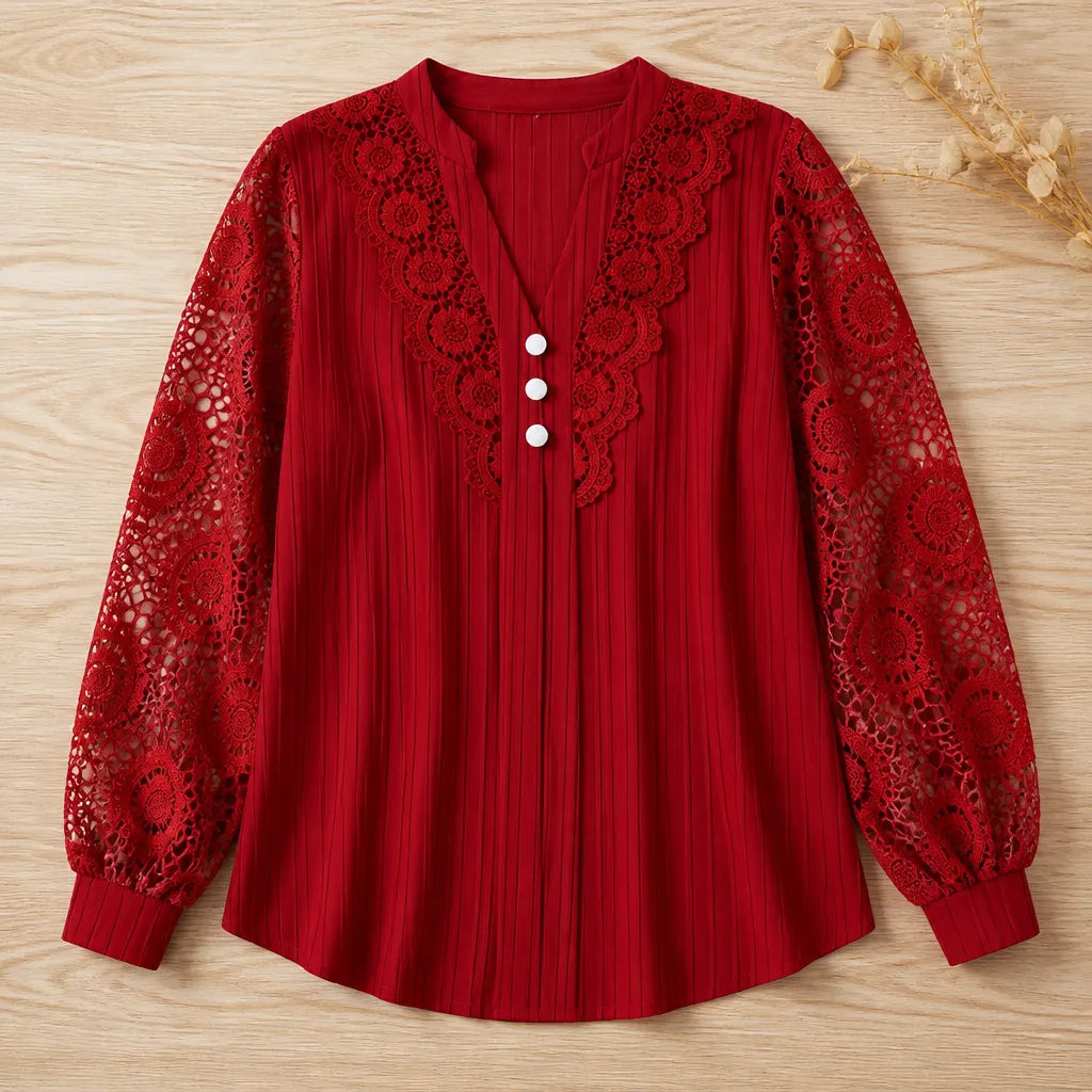 New solid color V-neck lace women's shirt