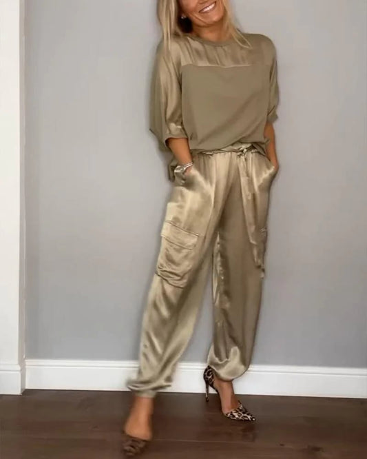 aldorian™-Half-Sleeve Satin Top and Pants Set💝BUY 2 SETS FREE SHIPPING