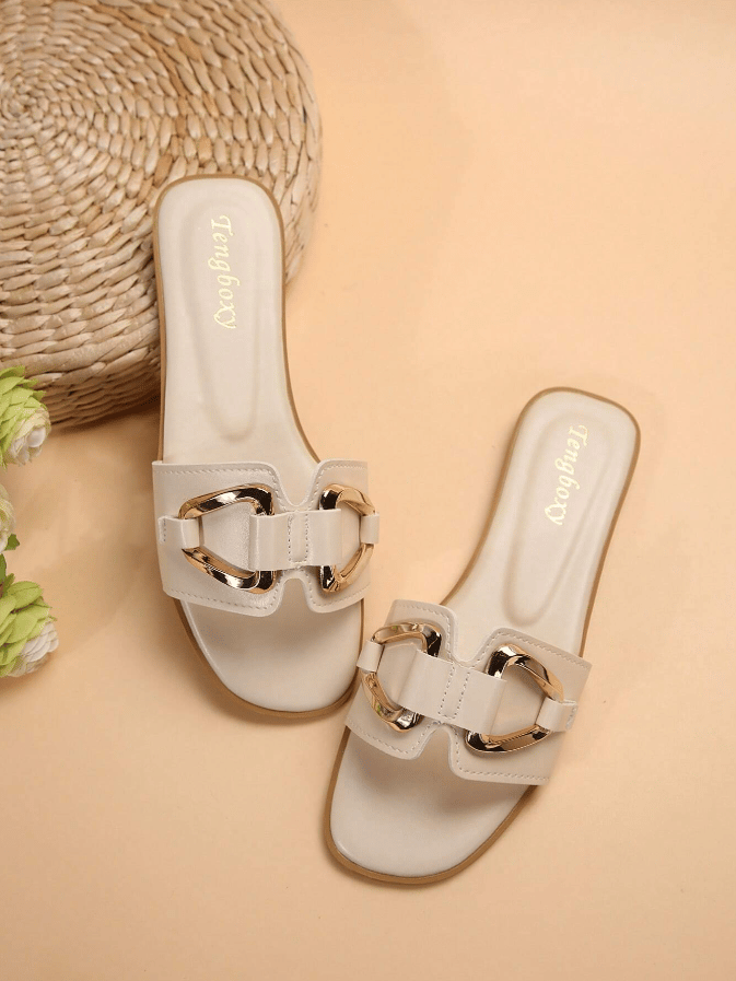 aldorian™-New Arrival: Women's Slip-On Flat Sandals with Metal Buckle – Perfect for Spring & Summer!