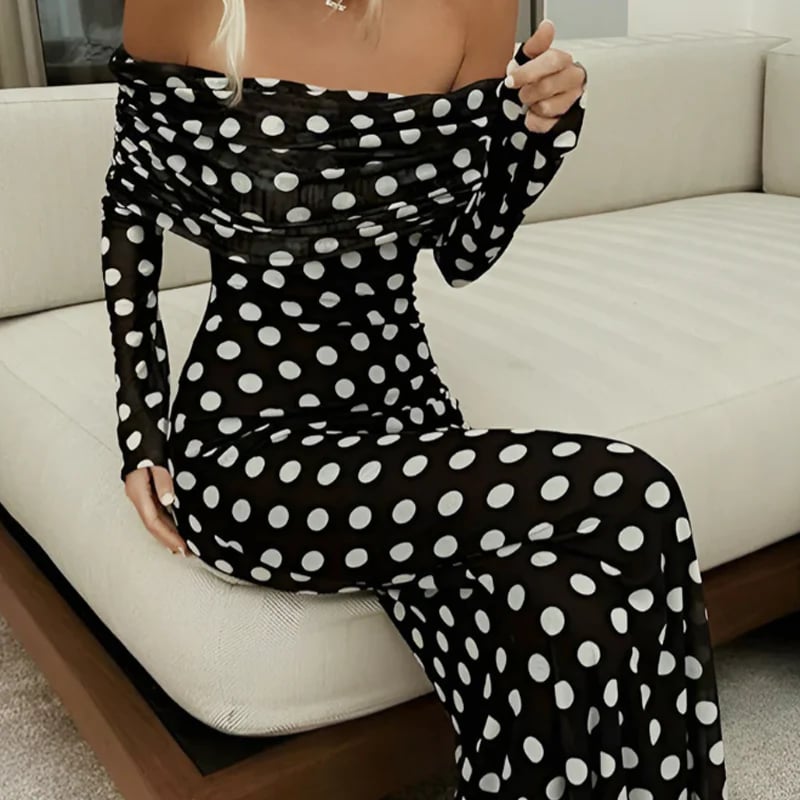 aldorian™-💖Elegant dress with polka dot pattern and bare shoulders
