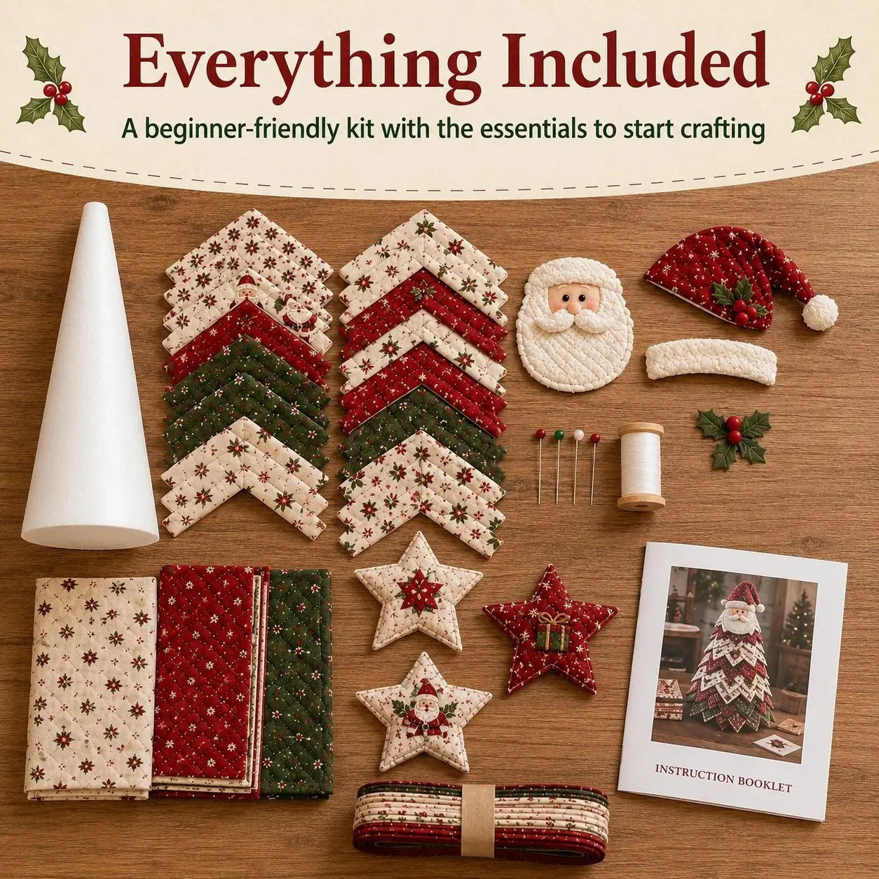 🔥HOT SALE🔥LAST DAY 50% OFF - 🎄DIY Quilted Santa Christmas Tree Kit – Handmade Fabric Holiday Tabletop Tree Decor