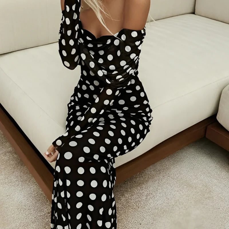 aldorian™-💖Elegant dress with polka dot pattern and bare shoulders