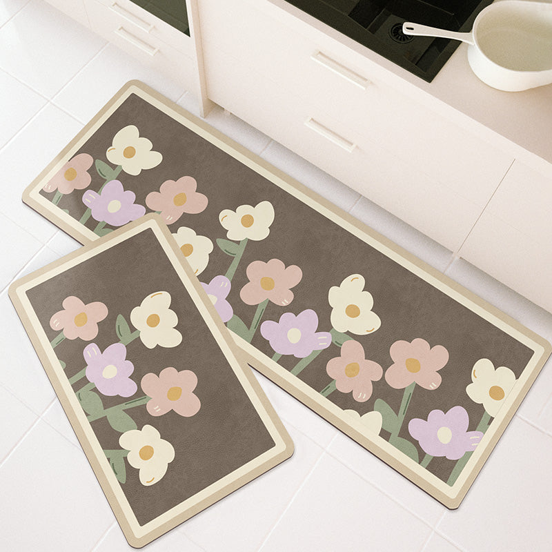 Lovely Flower Garden PVC Leather Kitchen Mat