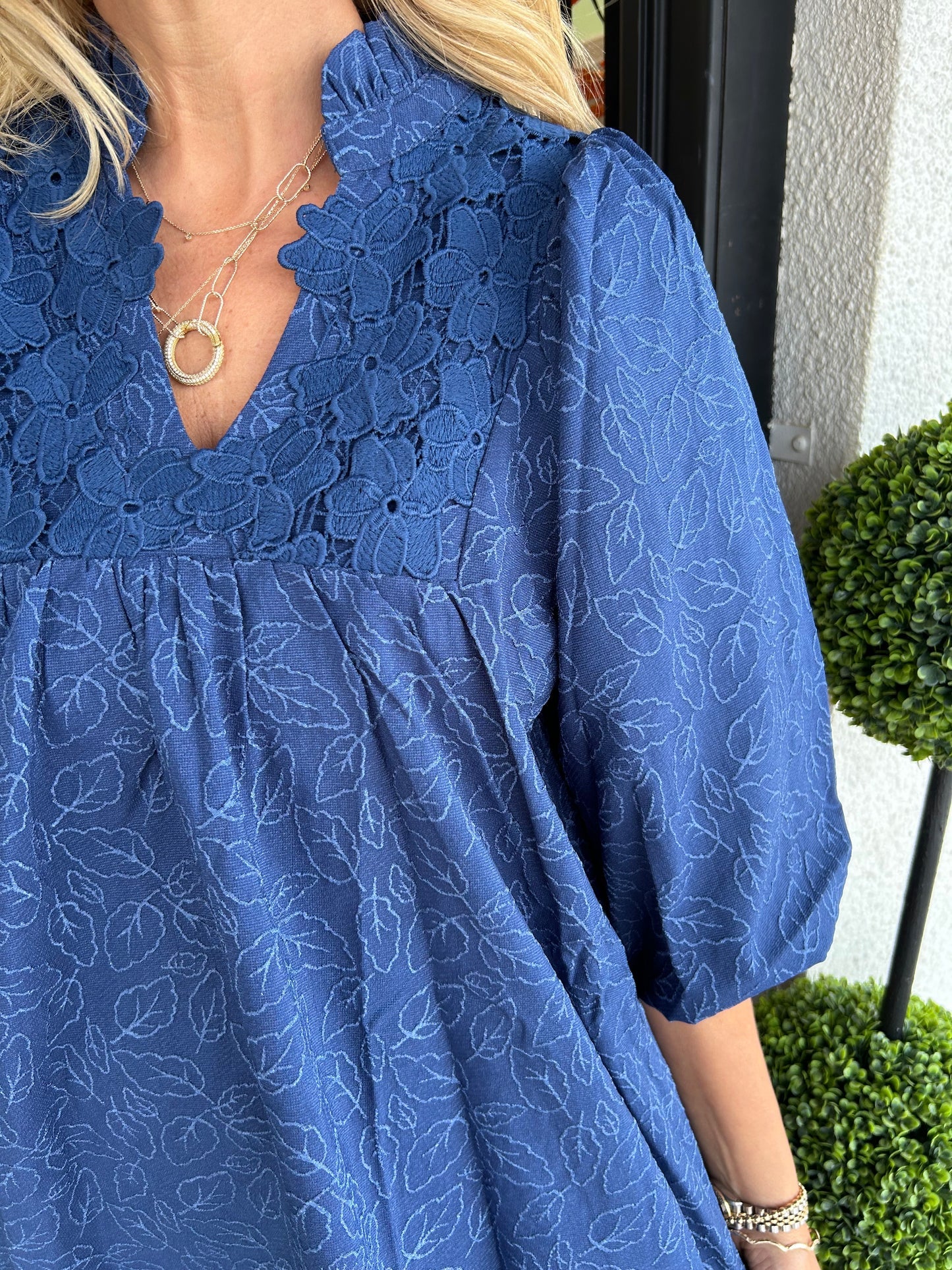 aldorian™-Women's Puff Sleeve Leaf Jacquard Mini Dress (Buy 2 Free Shipping)