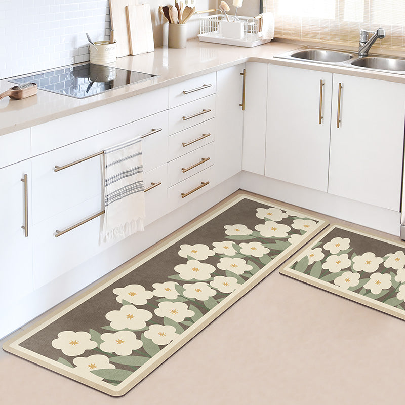 Lovely Flower Garden PVC Leather Kitchen Mat