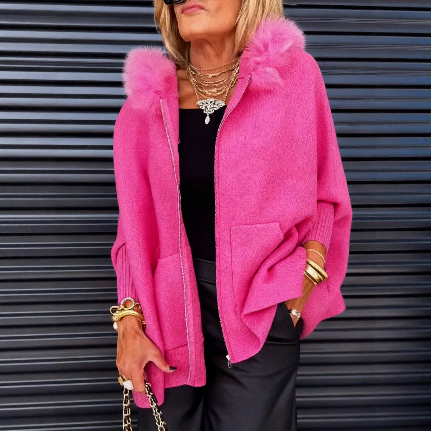 🔥💥Women Fur Collar Solid Color Casual Jacket