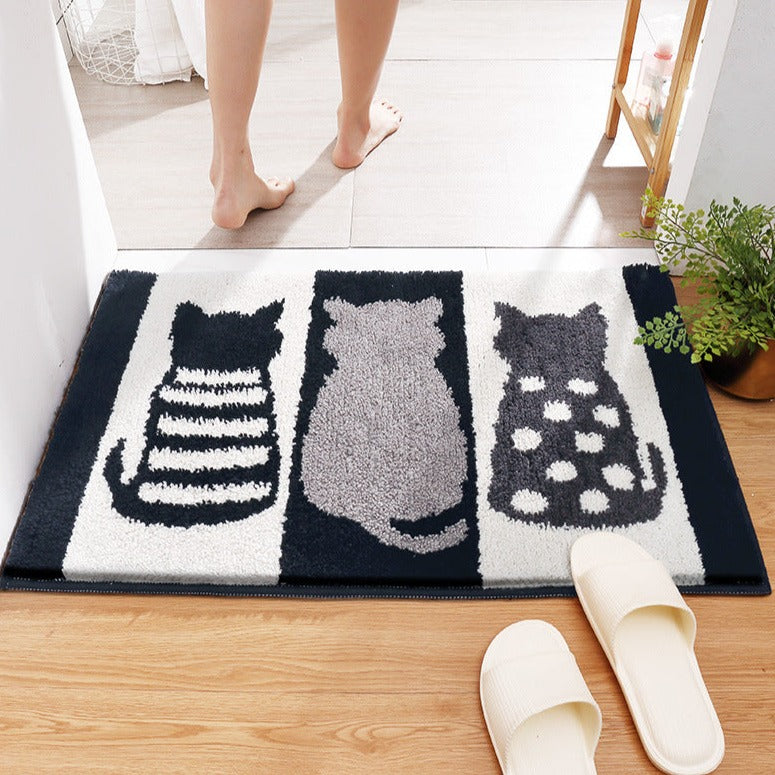 Three Cats Bathroom Rug, Non-Slip and Washable