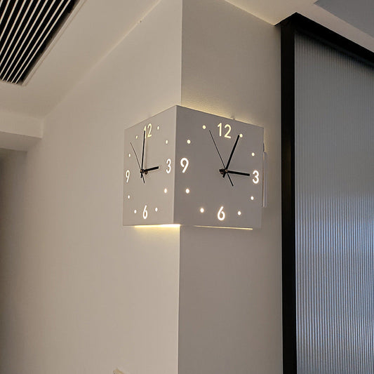 aldorian™-🎈New living room corner double-sided luminous creative clock wall lamp