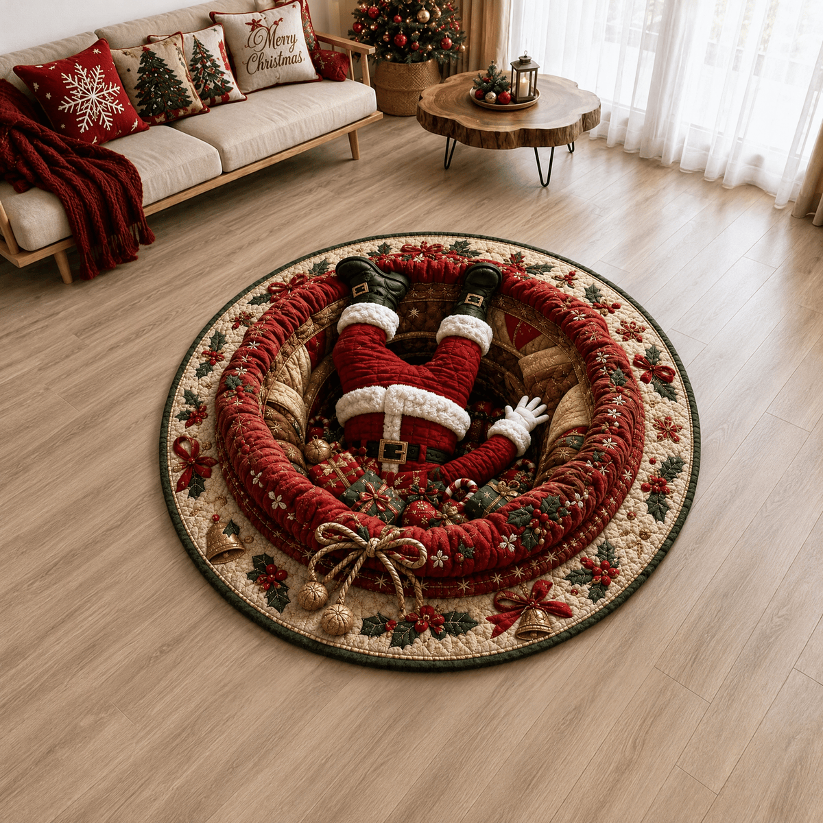 🎄3D Christmas Gnome Optical Illusion Round Rug | Fun Festive Home Decor Must‐Have⭐🏠🎁
