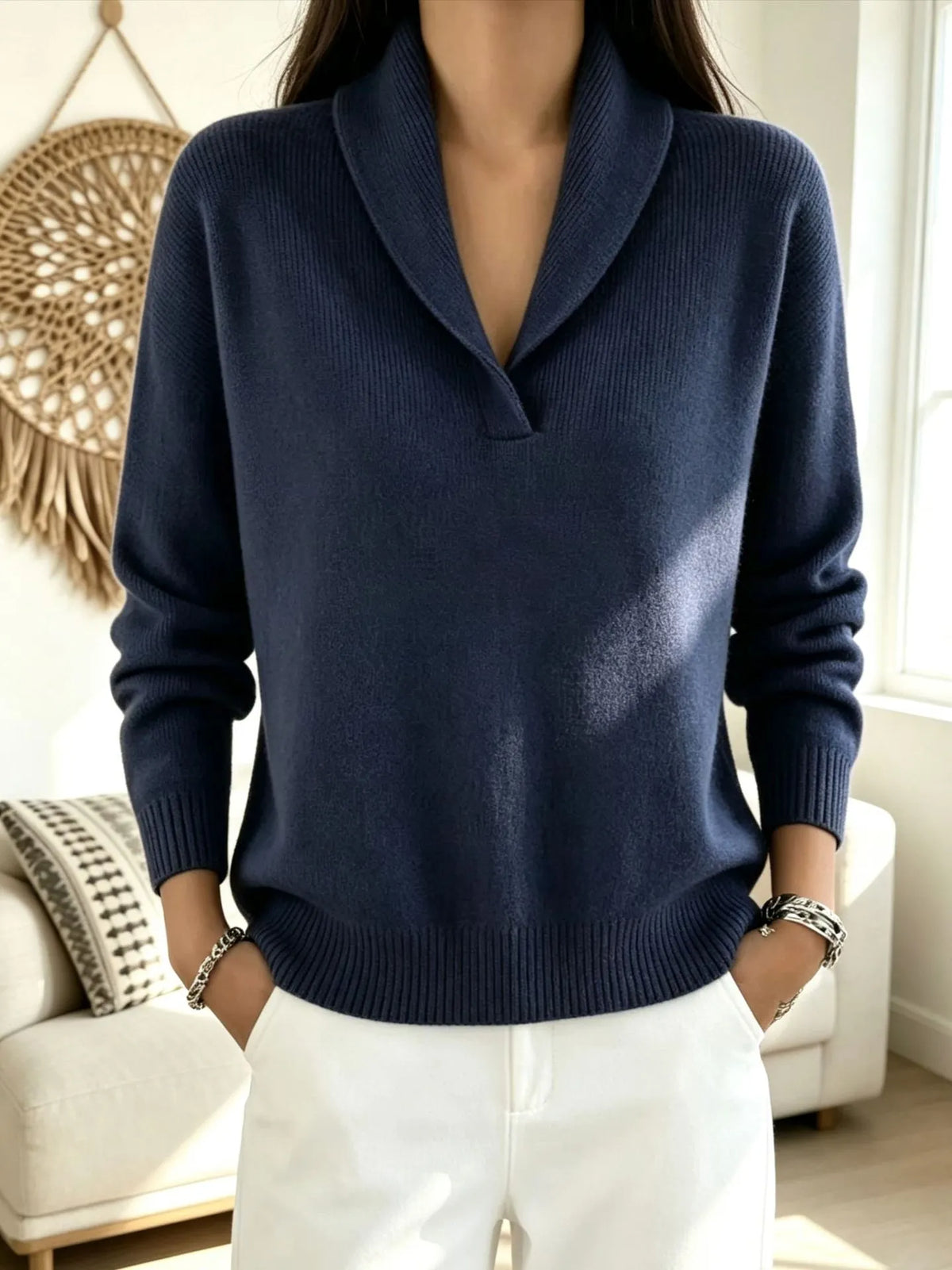 Women's Long-Sleeve V-Neck Knit Pullover