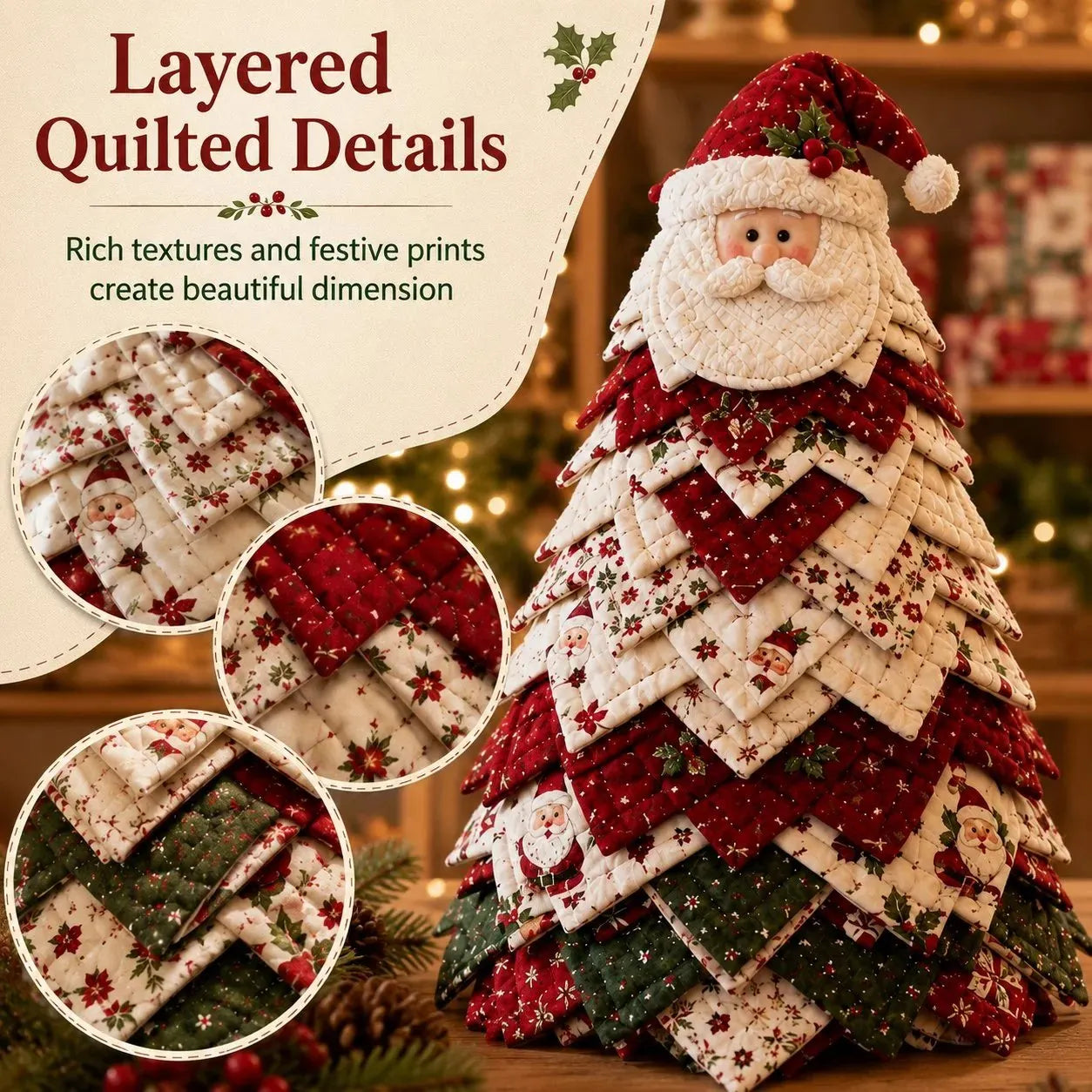 🔥HOT SALE🔥LAST DAY 50% OFF - 🎄DIY Quilted Santa Christmas Tree Kit – Handmade Fabric Holiday Tabletop Tree Decor