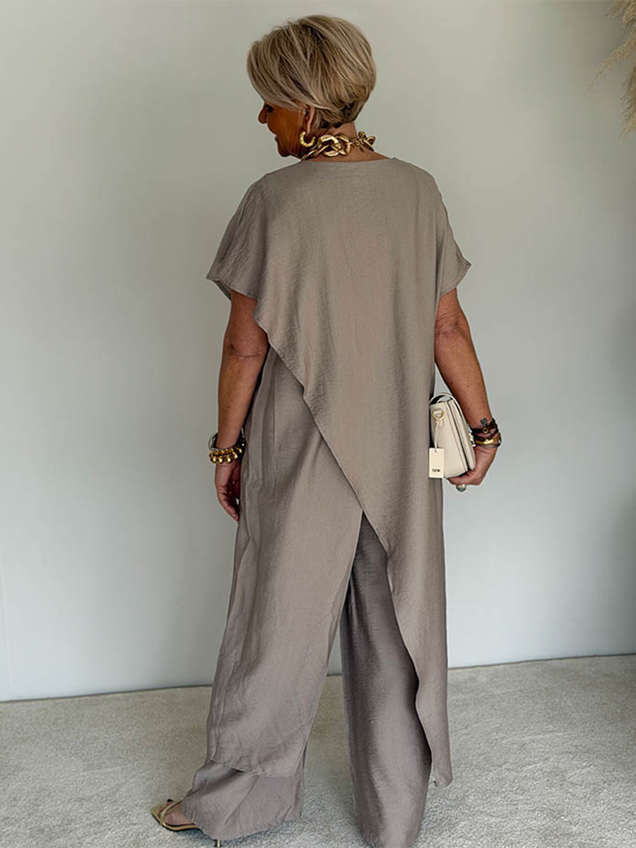 🍀🍀New Arrival - Women's Casual Retro Loose Asymmetrical Two-Piece Set