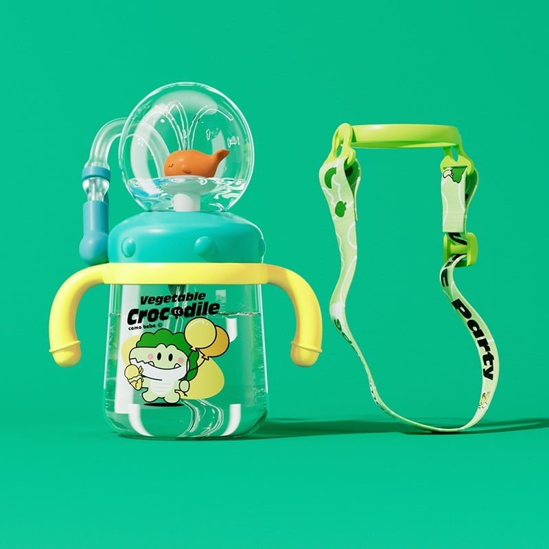 aldorian™-Drinking Cup With Whale Squirt, Weighted Sippy Cups With Adjustable Straps