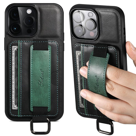 aldorian™-Luxurious Leather Kickstand iPhone Case with Card Slots and Wristband